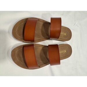 X-Appeal Sandals Womens 7 Brown Faux Leather‎ Double Strap Slide Slip On Flat